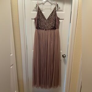 NWOT Anthropologie BHLDN Avery Maxi Gown Dress Mauve Purple Size 22